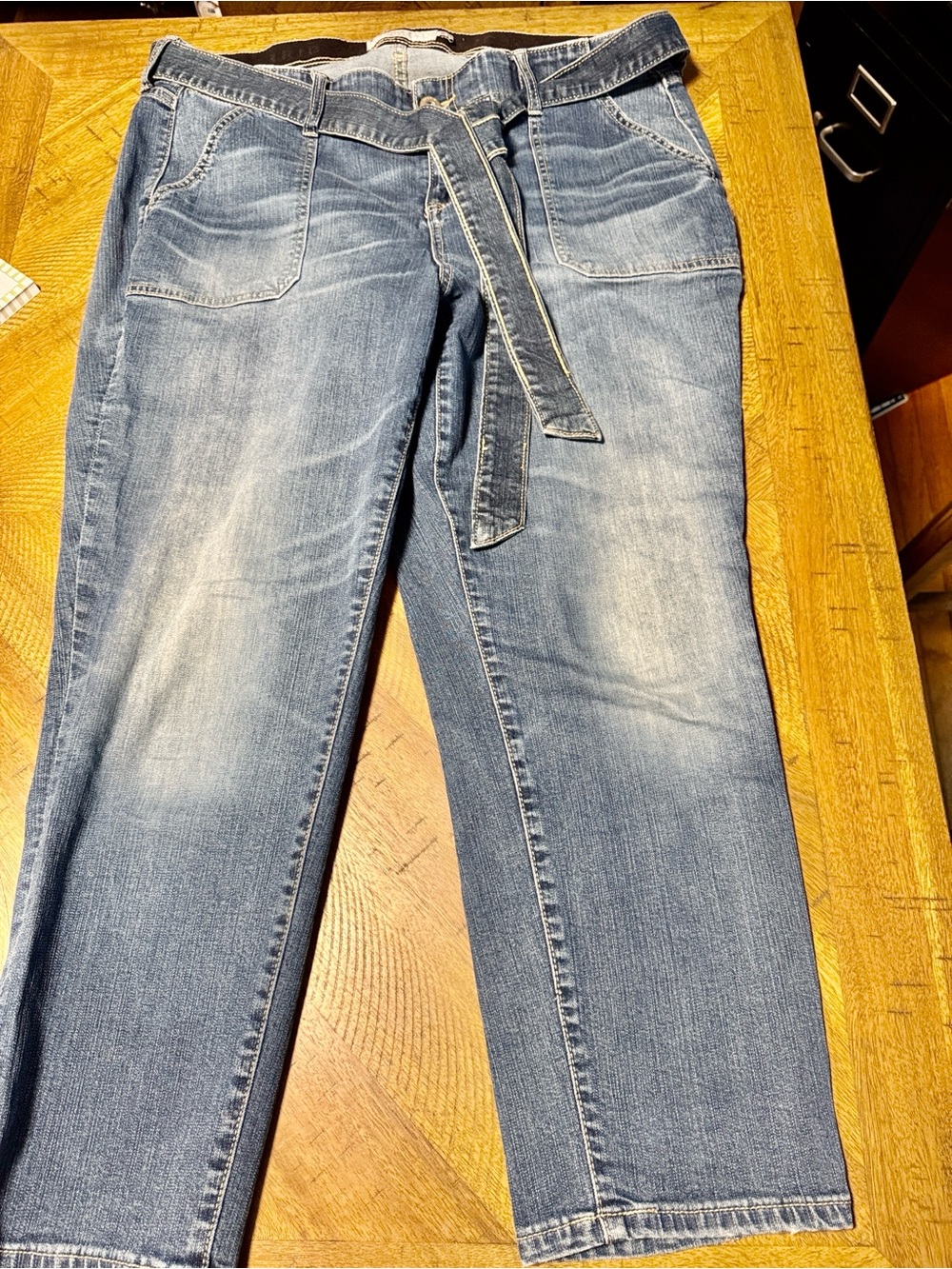 torrid Blue Washed Cropped Ankle Jeans with Self Belt